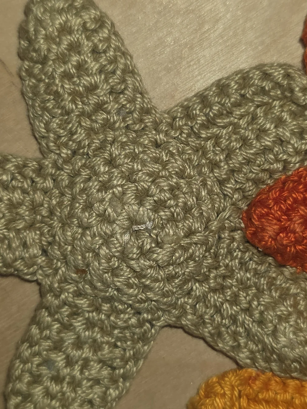 Handmade Crochet Flower Necklace in Mustard, Orange & Taupe
